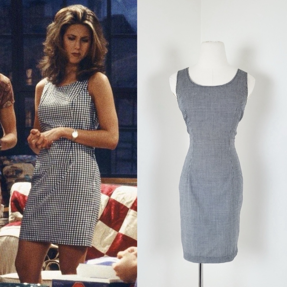90's Gingham Mini Dress high neck sleeveless checkered plaid modest back zipper